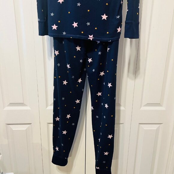 Simply Vera Verawang Sz. Small-Pajama Long Sleeve Set-1/4 Button up -Navy/Pink - Picture 11 of 15